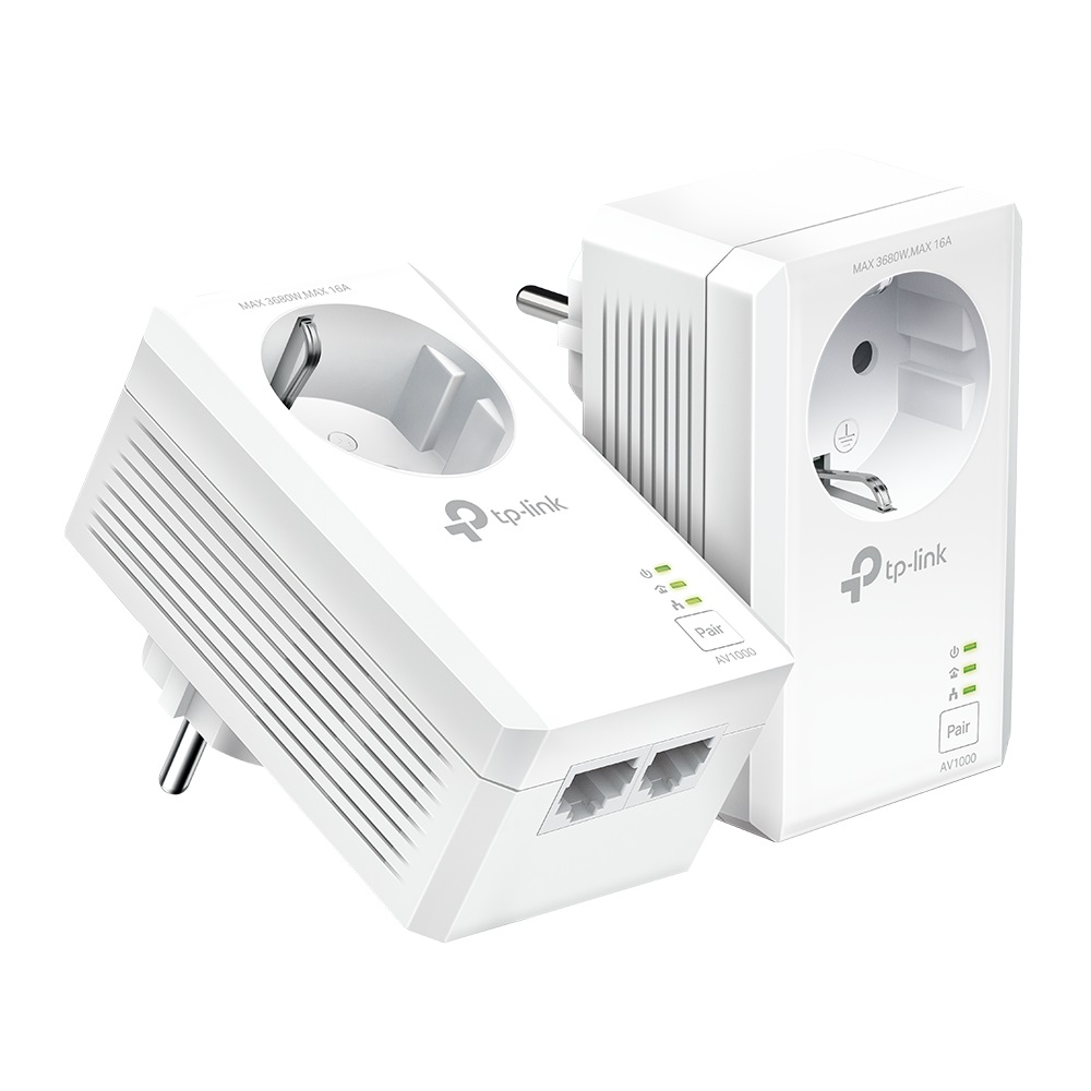 TP-Link TL-PA7027P KIT Adattatore di Rete PowerLine 1000 Mbit/s con 2 Porte Gigabit, Plug&Play, Compatibile HomePlug AV/AV2, Colore Bianco