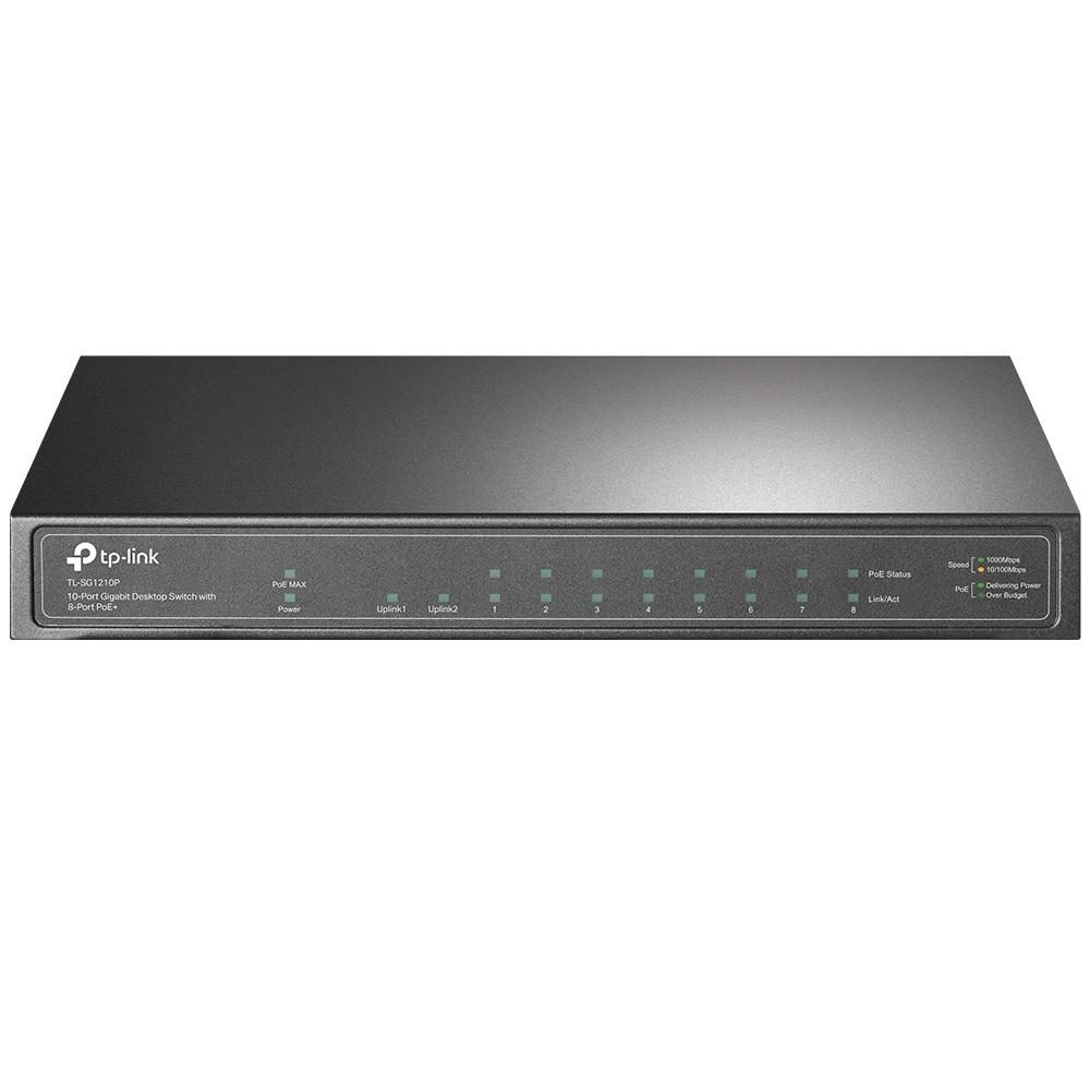 TP-Link TL-SG1210P Switch di rete Non gestito Gigabit Ethernet (10/100/1000) con 9 porte RJ45 e 1 porta SFP, Supporto Power over Ethernet (PoE), Montabile a parete, Grigio