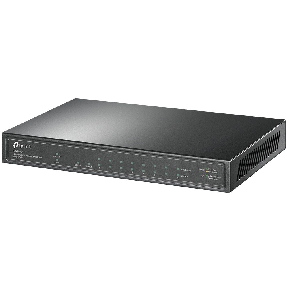 TP-Link TL-SG1210P Switch di rete Non gestito Gigabit Ethernet (10/100/1000) con 9 porte RJ45 e 1 porta SFP, Supporto Power over Ethernet (PoE), Montabile a parete, Grigio