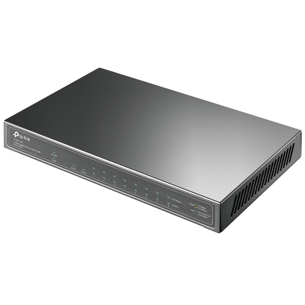 TP-Link TL-SG1210P Switch di rete Non gestito Gigabit Ethernet (10/100/1000) con 9 porte RJ45 e 1 porta SFP, Supporto Power over Ethernet (PoE), Montabile a parete, Grigio