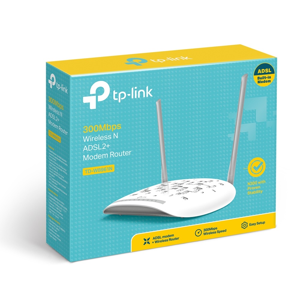 TP-Link TD-W8961N Modem Router ADSL2 Wireless N300 Mbps 4 Porte Fast Ethernet 10/100 Grigio e Bianco