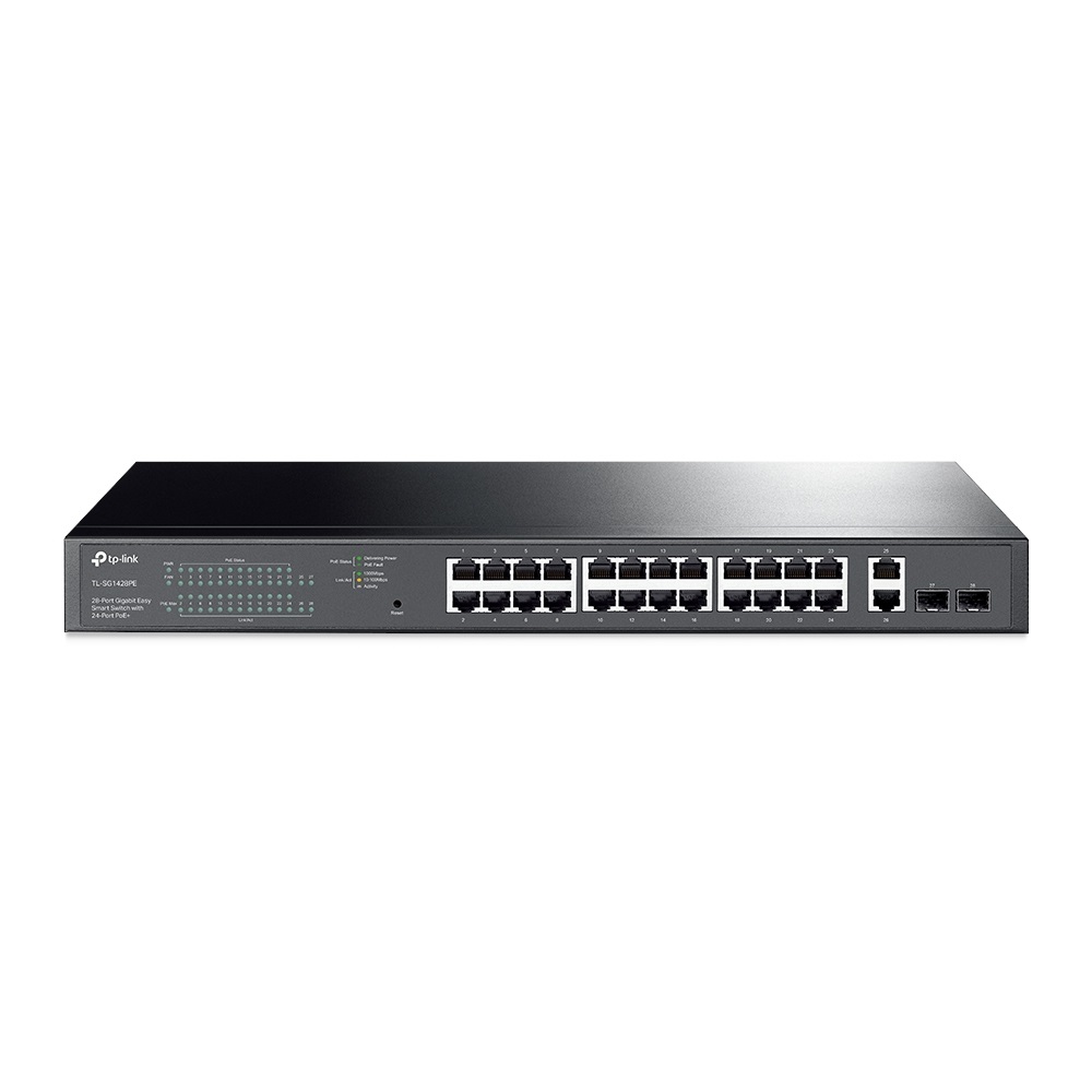 TP-Link TL-SG1428PE Switch di Rete Gestito L2 28 Porte Gigabit Ethernet (10/100/1000) con 24 Porte PoE e 2 Slot SFP, Montaggio Rack 1U, Budget PoE fino a 250W, Nero