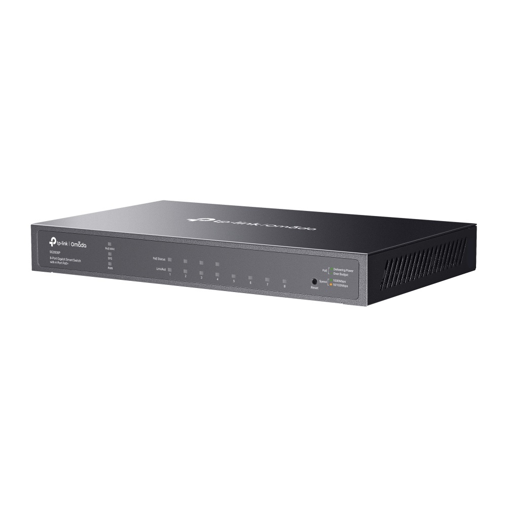 TP-Link TL-SG2008P Switch Gestito L2/L2 con 8 Porte Gigabit Ethernet (10/100/1000) e 4 Porte PoE (62W) - Nero