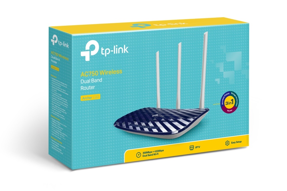 TP-Link Archer C20 AC750 Router Wireless Dual-band (2.4 GHz/5 GHz) con 4 Porte LAN e 1 Porta WAN - Nero e Bianco