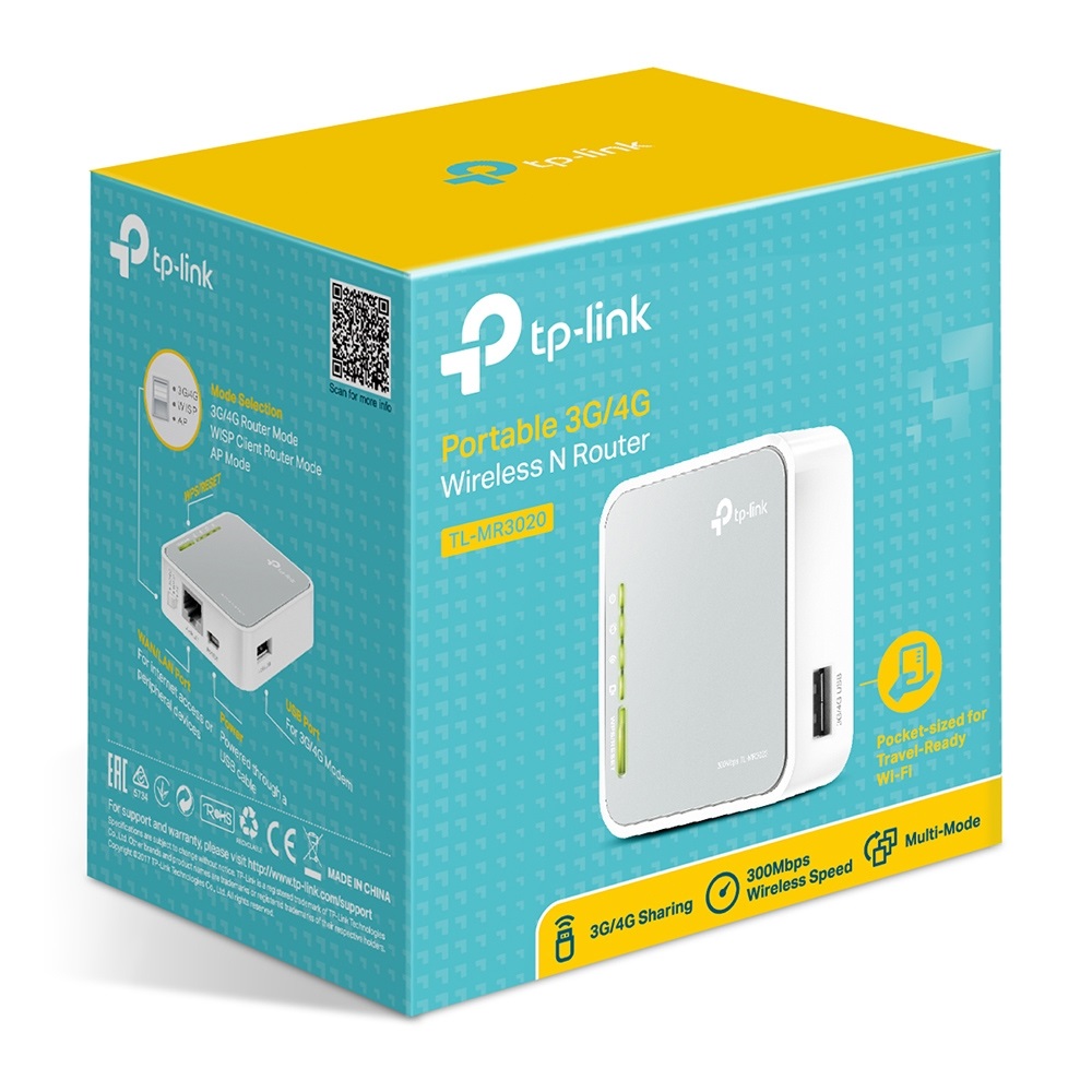 TP-Link TL-MR3020 Router Portatile Wireless N 150Mbps 3G/4G Banda Singola (2.4 GHz) Argento e Bianco