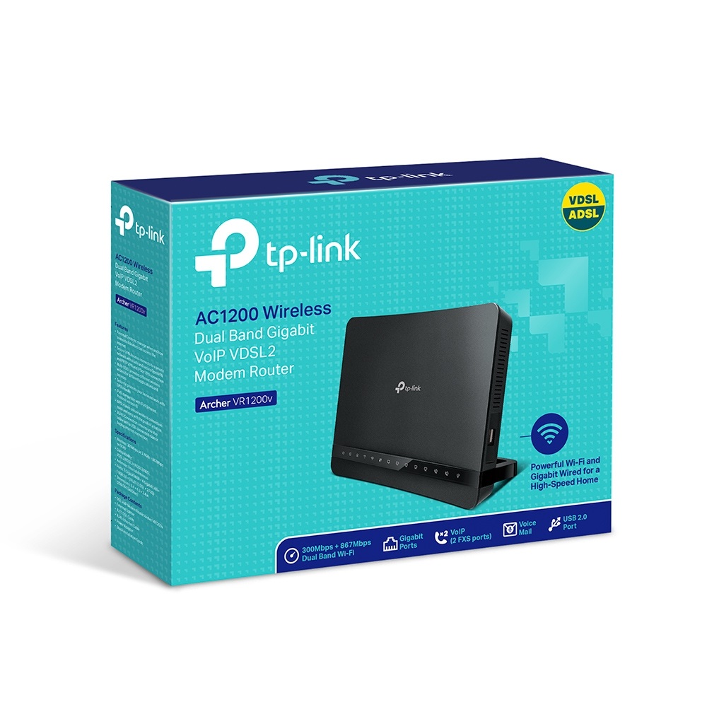 TP-Link ARCHER VR1200V Modem Router ADSL/VDSL Dual-band Nero con 5 Porte LAN e USB 2.0
