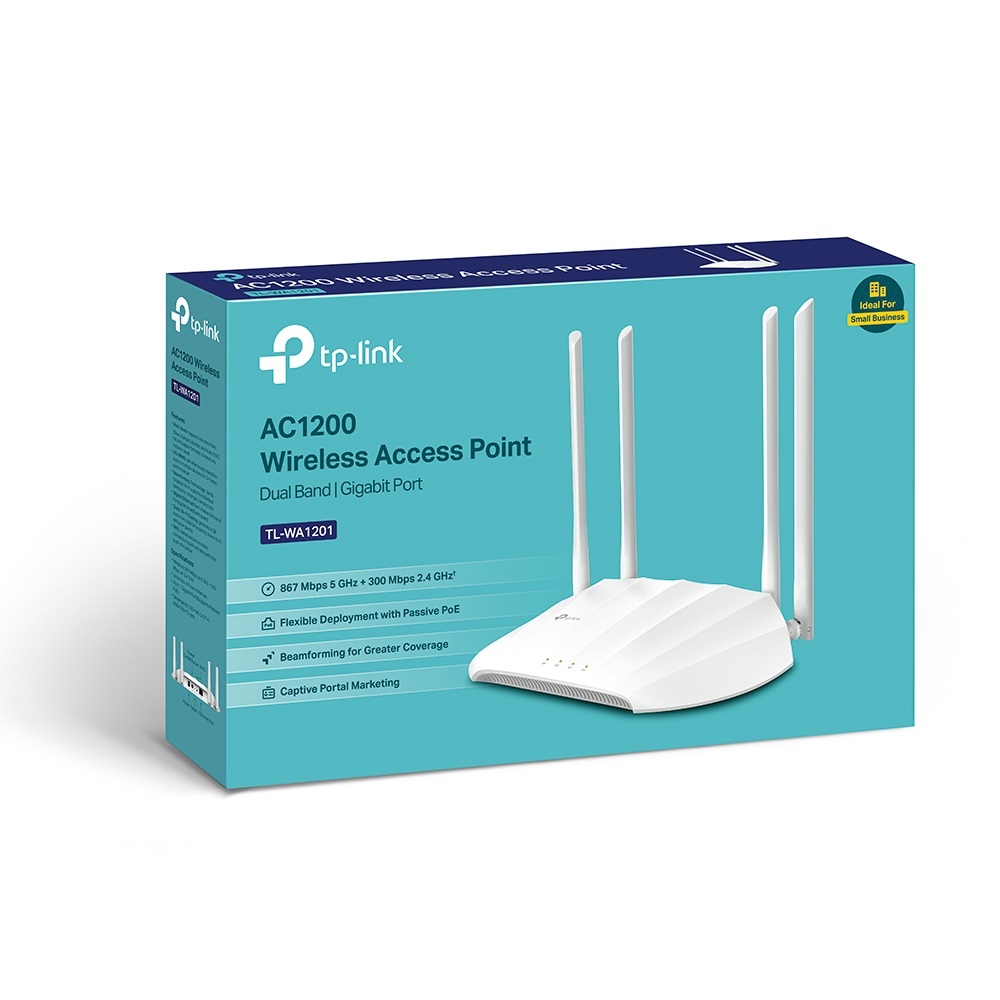 TP-Link TL-WA1201 Access Point Wireless AC1200 Dual-Band - 867 Mbps a 5 GHz e 300 Mbps a 2.4 GHz, PoE Passivo, Multi-SSID, MU-MIMO, Bianco