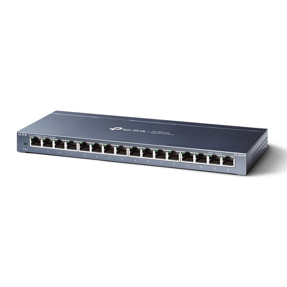 TP-Link TL-SG116 Switch 16 Porte Gigabit Unmanaged 10/100/1000 Mbps, Plug & Play, Struttura in Acciaio
