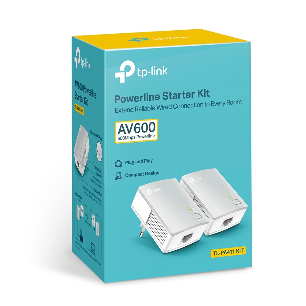 TP-Link TL-PA411KIT Starter Kit Powerline 600 Mbps, 1 Porta Ethernet, Design Compatto, Plug and Play, 2 pz