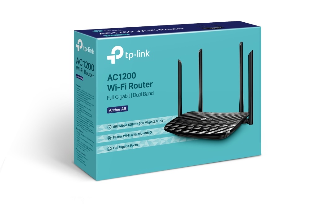 TP-Link Archer A6 Router Wireless AC1200 Dual-Band (2.4 GHz/5 GHz) con 4 Porte Gigabit Ethernet e 5 Antenne - Colore Nero