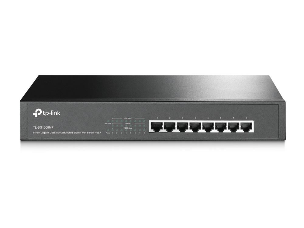 TP-Link TL-SG1008MP Switch Gigabit 8 Porte PoE 10/100/1000 Mbps, Montaggio Rack 1U, Capacità 16 Gbps