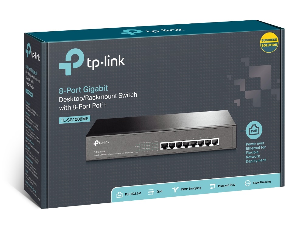 TP-Link TL-SG1008MP Switch Gigabit 8 Porte PoE 10/100/1000 Mbps, Montaggio Rack 1U, Capacità 16 Gbps