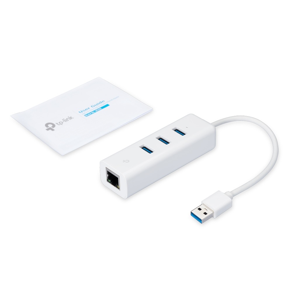 TP-Link UE330 Adattatore USB di Rete 2 in 1 con 3 Porte USB 3.0 e Gigabit Ethernet, Plug & Play, Design Compatto e Portatile