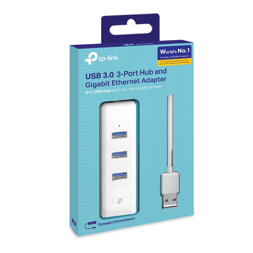TP-Link UE330 Adattatore USB di Rete 2 in 1 con 3 Porte USB 3.0 e Gigabit Ethernet, Plug & Play, Design Compatto e Portatile