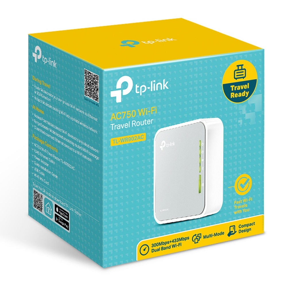 TP-Link TL-WR902AC Router Wireless Portatile Dual-band AC750 (2.4 GHz/5 GHz) con Fast Ethernet e supporto 3G/4G - Bianco