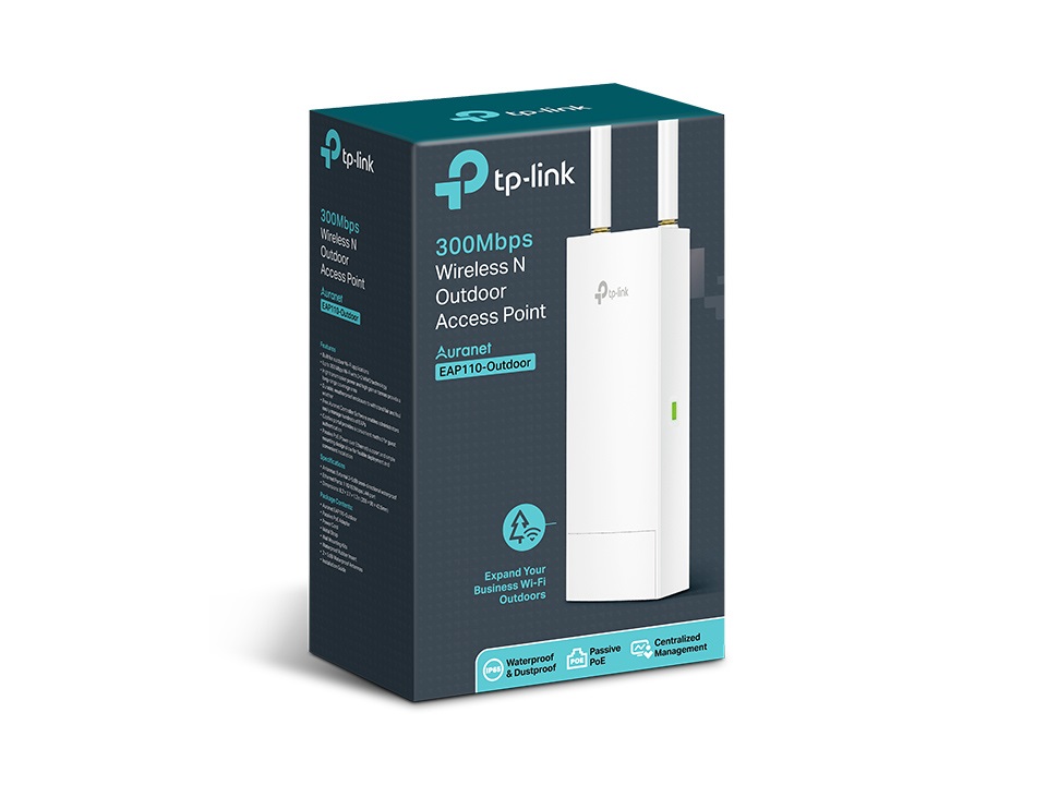 TP-Link Omada EAP110-Outdoor Access Point Esterno Wi-Fi N300 Mbps, 2.4 GHz, IP65, Supporto Power over Ethernet (PoE)