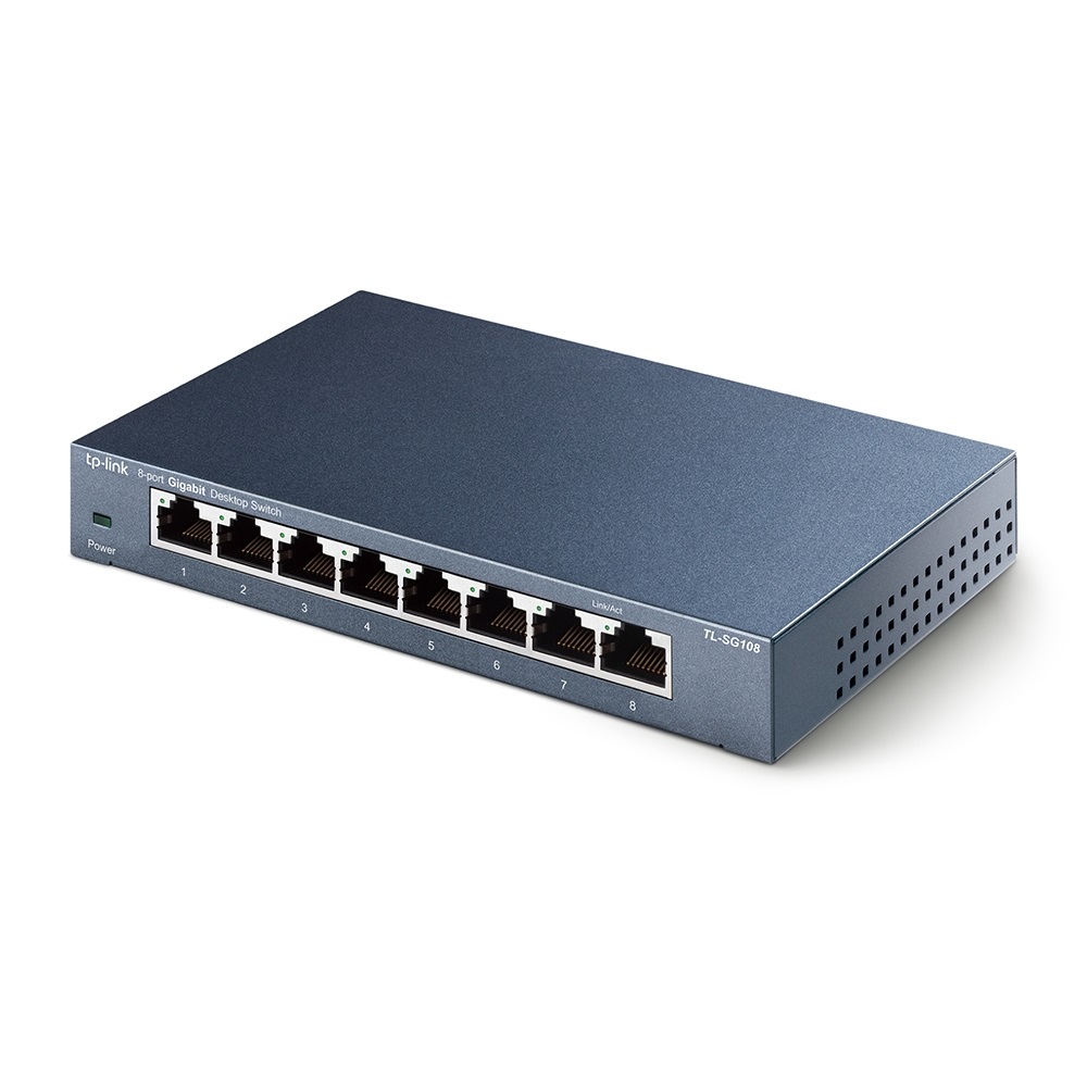 TP-Link TL-SG108 Switch Gigabit 8 Porte RJ-45 (10/100/1000 Mbps) Non Gestito, Plug & Play, Involucro in Metallo, Tecnologia Green Ethernet