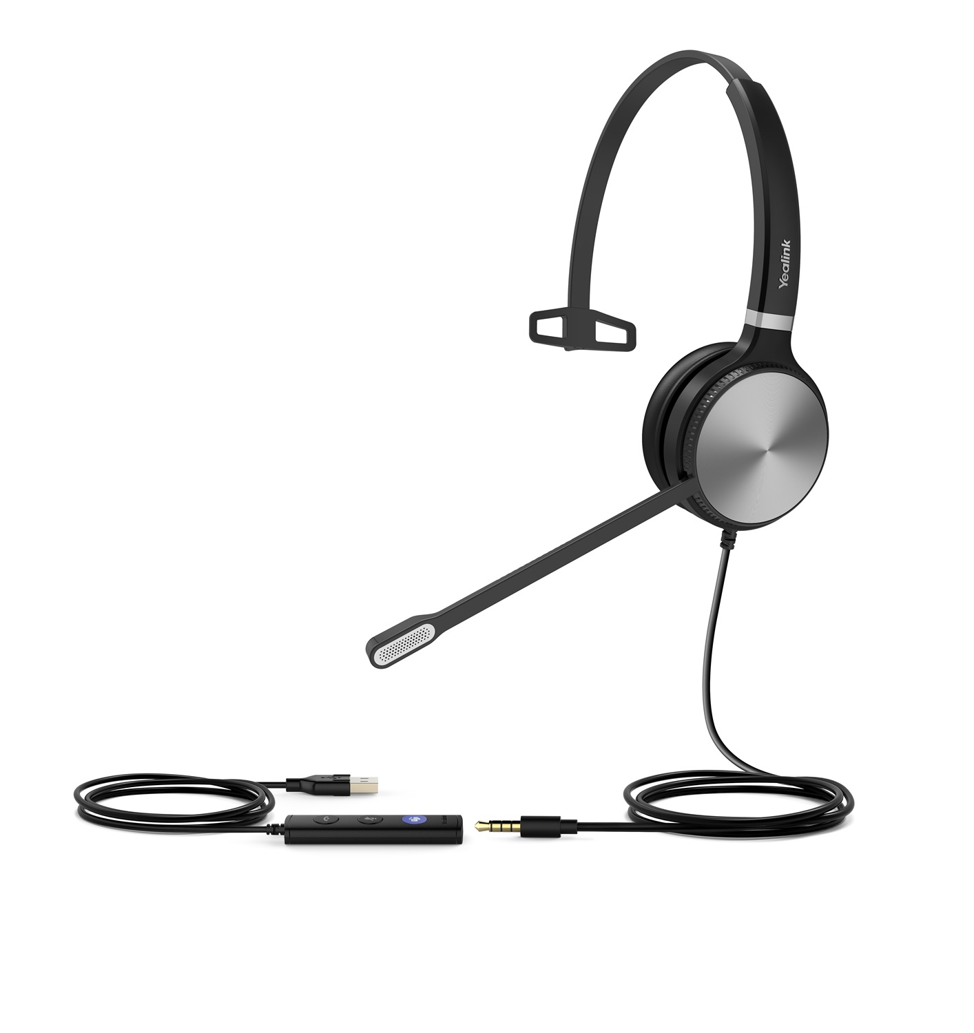 Yealink UH36 Mono Auricolare Cablato USB per Ufficio con Microfono a Cancellazione di Rumore - Nero e Argento