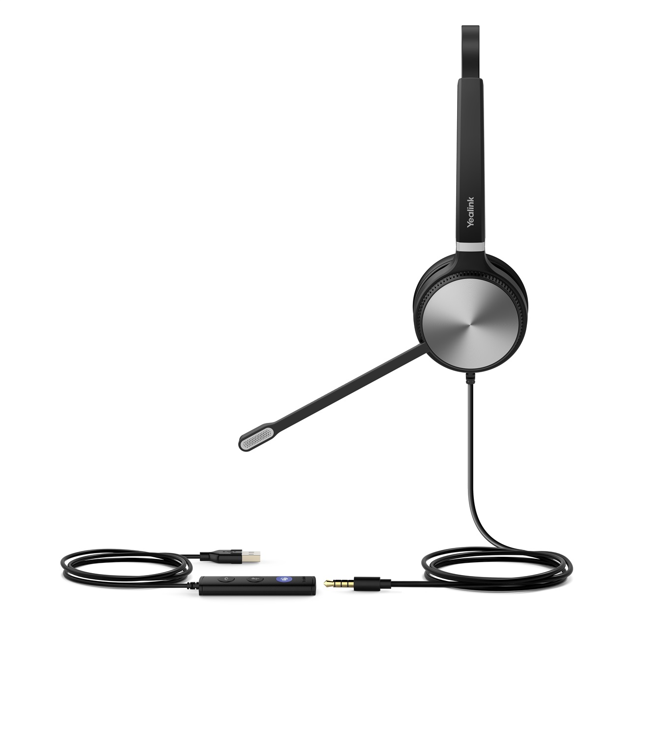 Yealink UH36 Mono Auricolare Cablato USB per Ufficio con Microfono a Cancellazione di Rumore - Nero e Argento