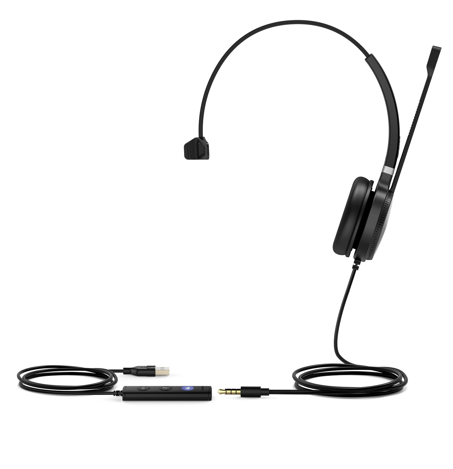 Yealink UH36 Mono Auricolare Cablato USB per Ufficio con Microfono a Cancellazione di Rumore - Nero e Argento