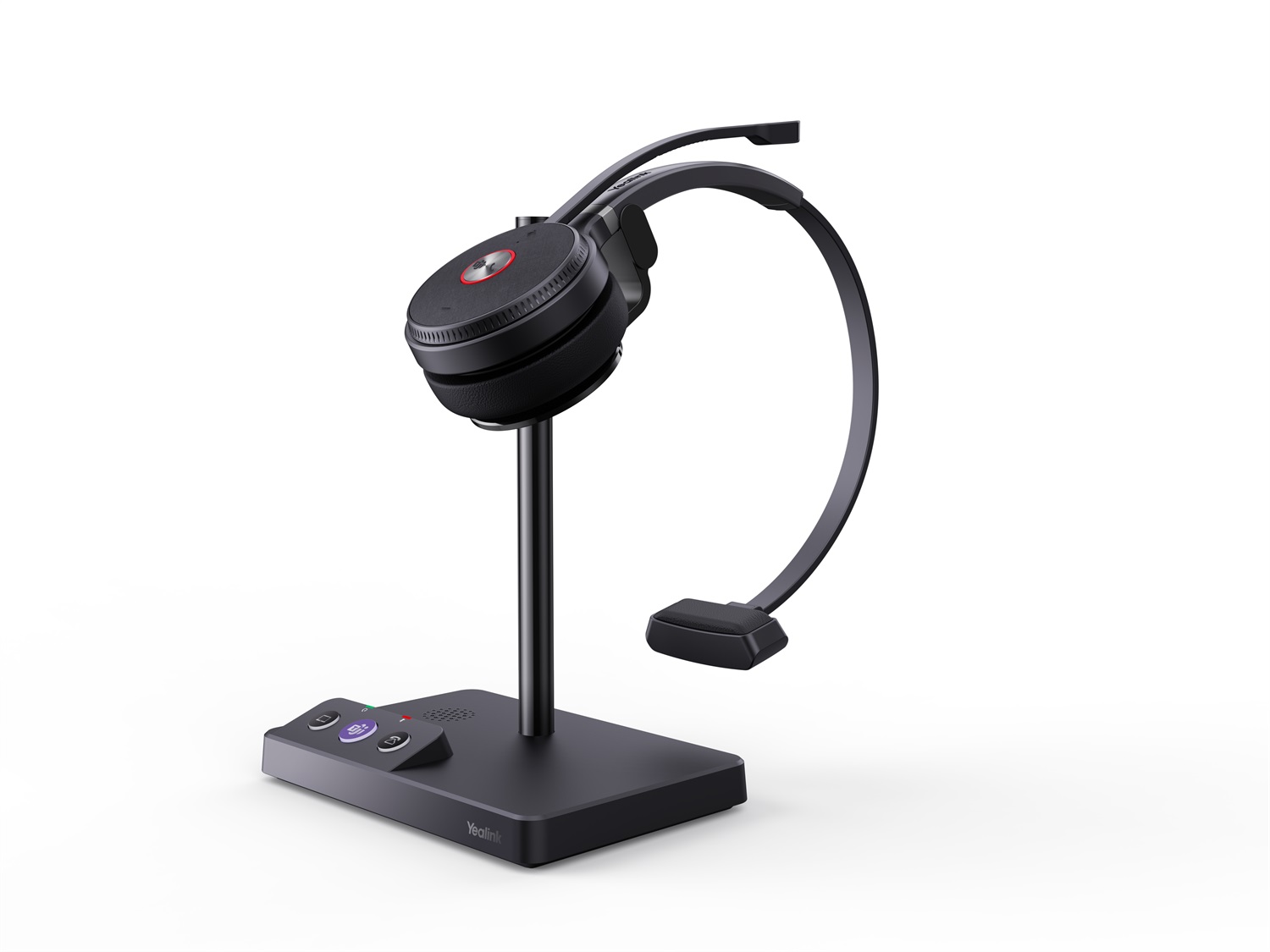 Yealink WH62 Mono Teams Auricolare Wireless a Padiglione per Ufficio con Microfono e Base di Ricarica Micro-USB, Nero