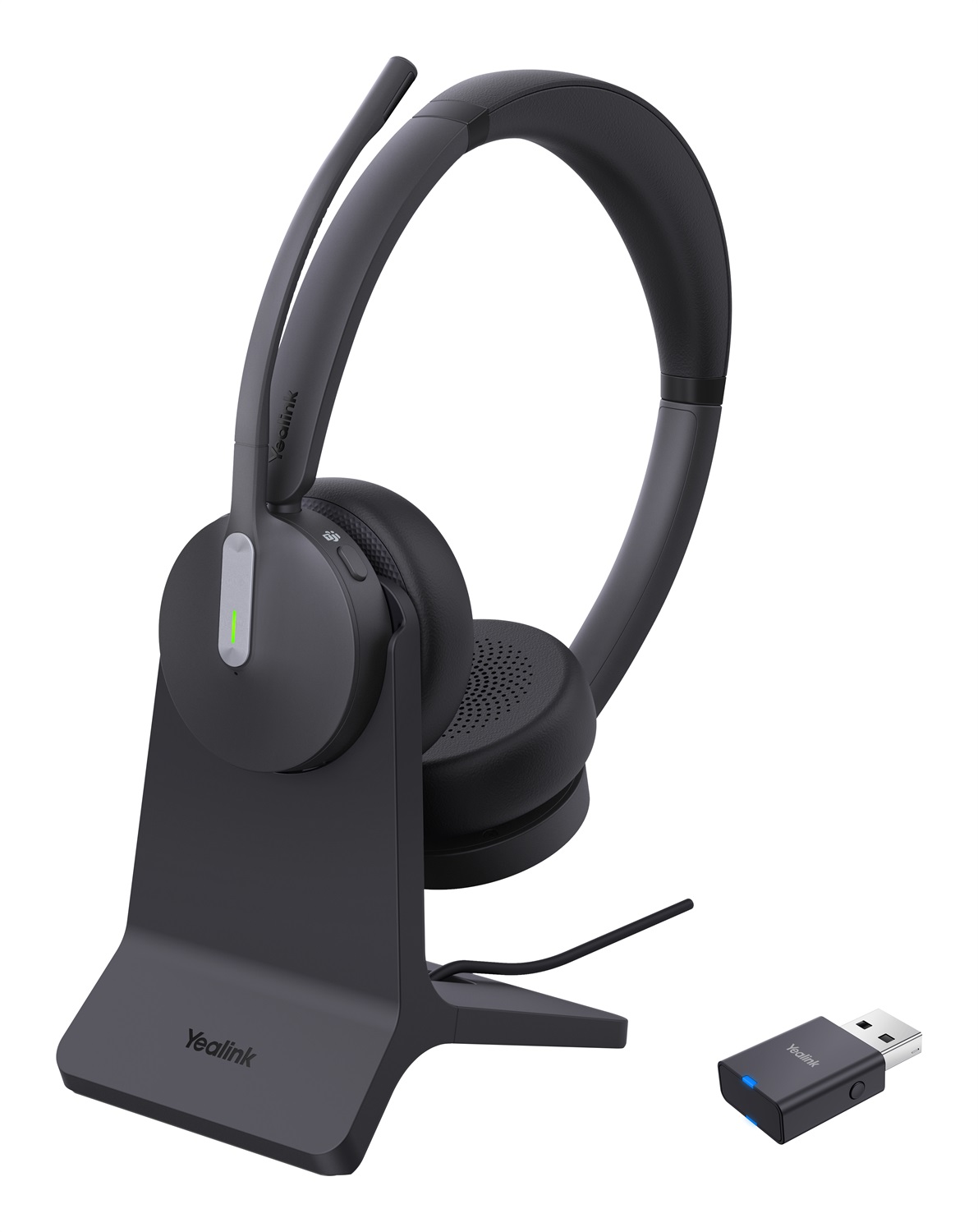 Yealink WH64 Hybird Dual - Auricolare Wireless A Padiglione con Charging Stand, USB tipo-C, Bluetooth, 20 - 20000 Hz, Ufficio, Nero