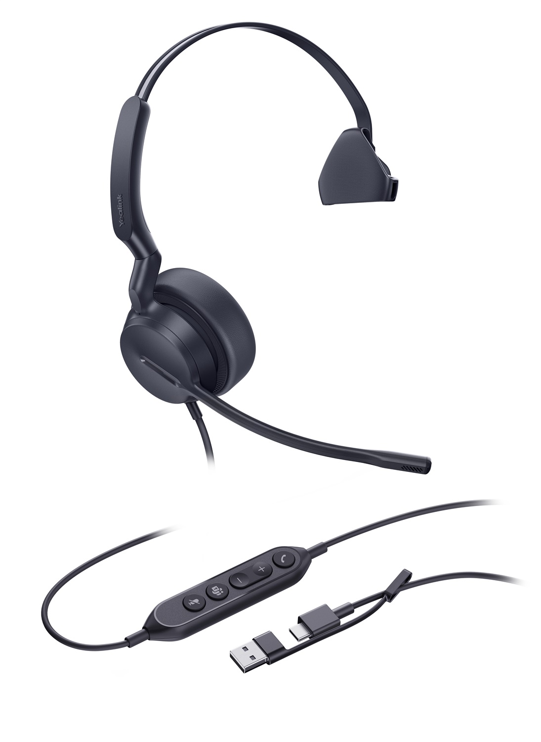 Yealink UH44 Mono Auricolare Cablato per Ufficio con Cancellazione del Rumore e Connettività USB-C/A