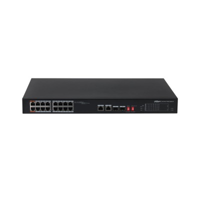 Dahua PFS3218-16ET-135 Switch di Rete PoE Non Gestito L2 18 Porte (16 PoE 2 Uplink RJ45 2 SFP) Gigabit Ethernet 10/100/1000 Mbps