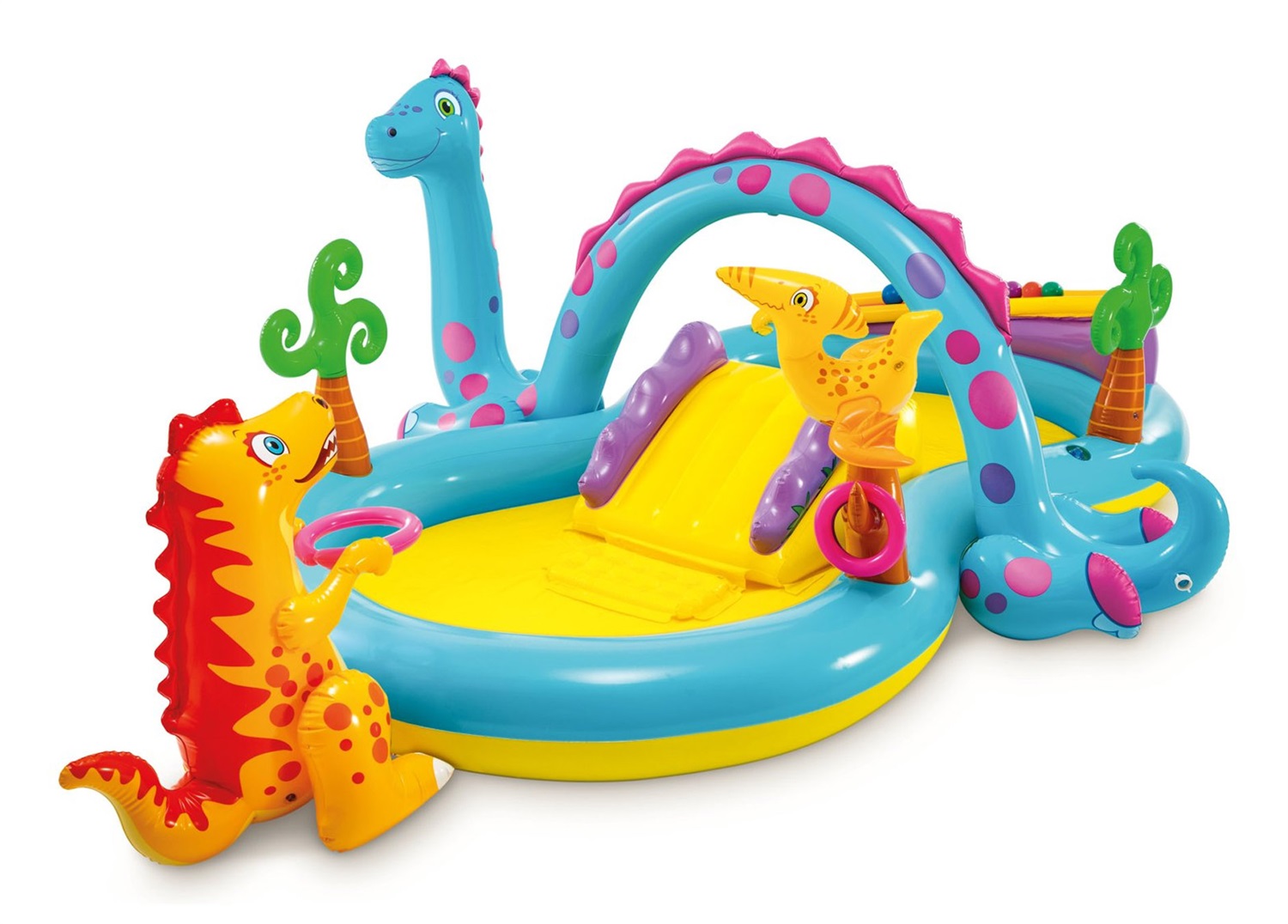 Intex Playcenter Dinosauri 57135NP - Piscina Gonfiabile Multicolore con Scivolo e Spruzzatore, 302x229x112 cm