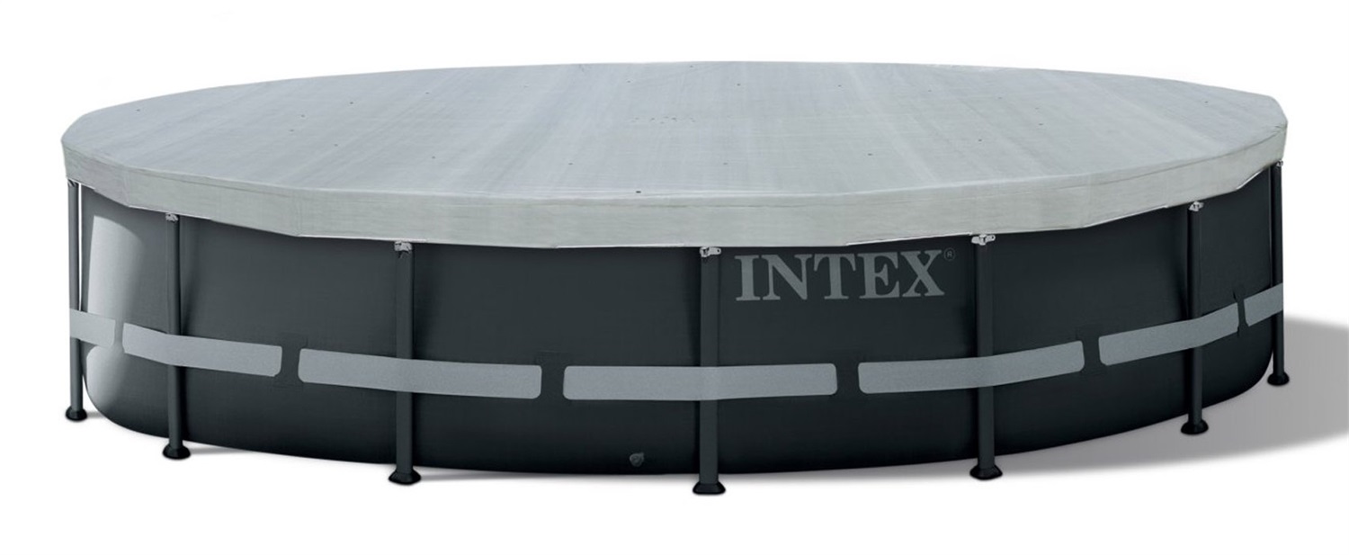 Intex 28040 - Copertura per Piscina Rotonda Deluxe, Diametro 488 cm, Polietilene Grigio, Resistente ai Raggi UV