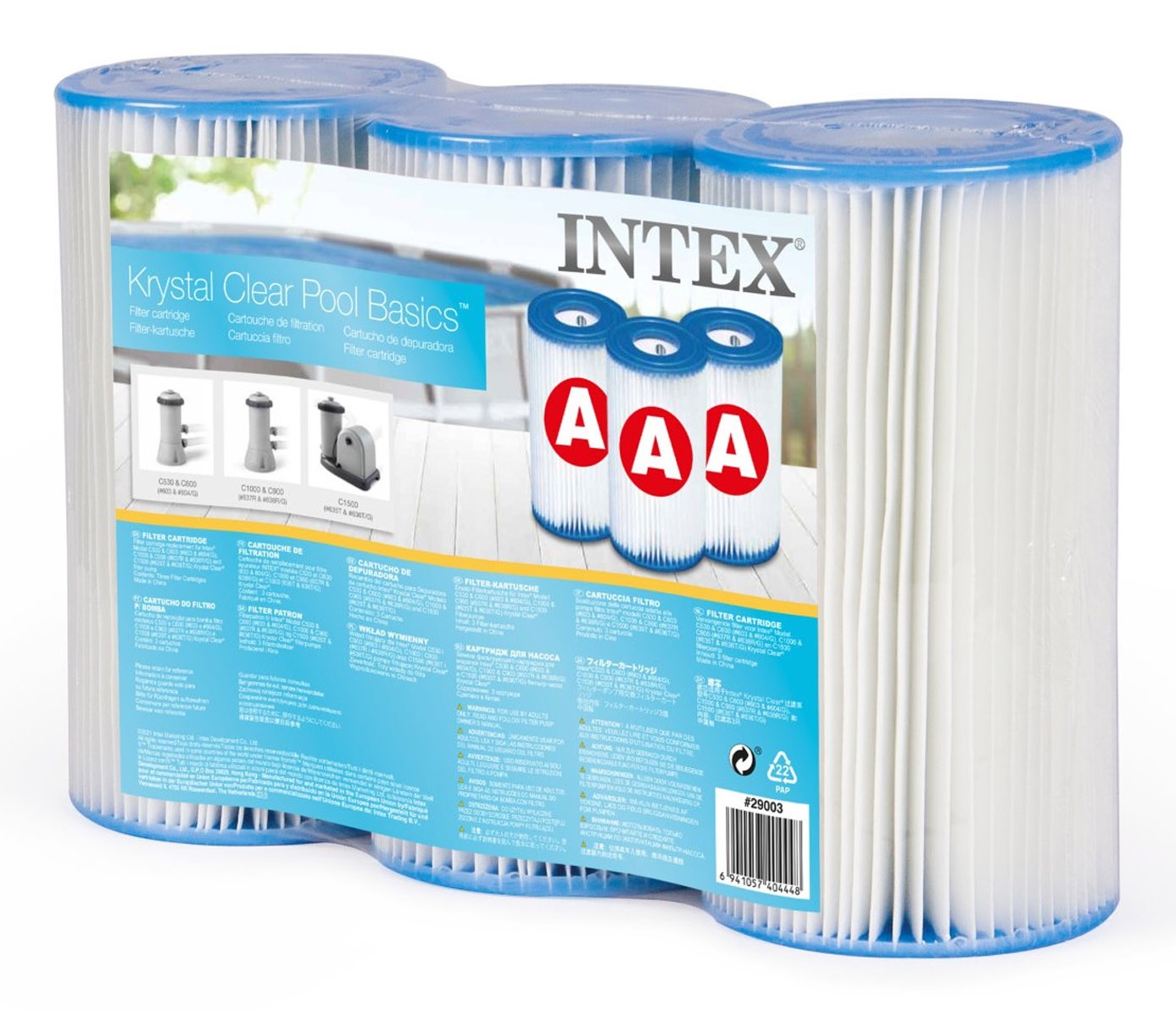 Intex Cartuccia Filtro Modello A - Confezione da 3 Pezzi, Fibra Dacron, Compatibile con Pompe da 2006 a 5678 l/h