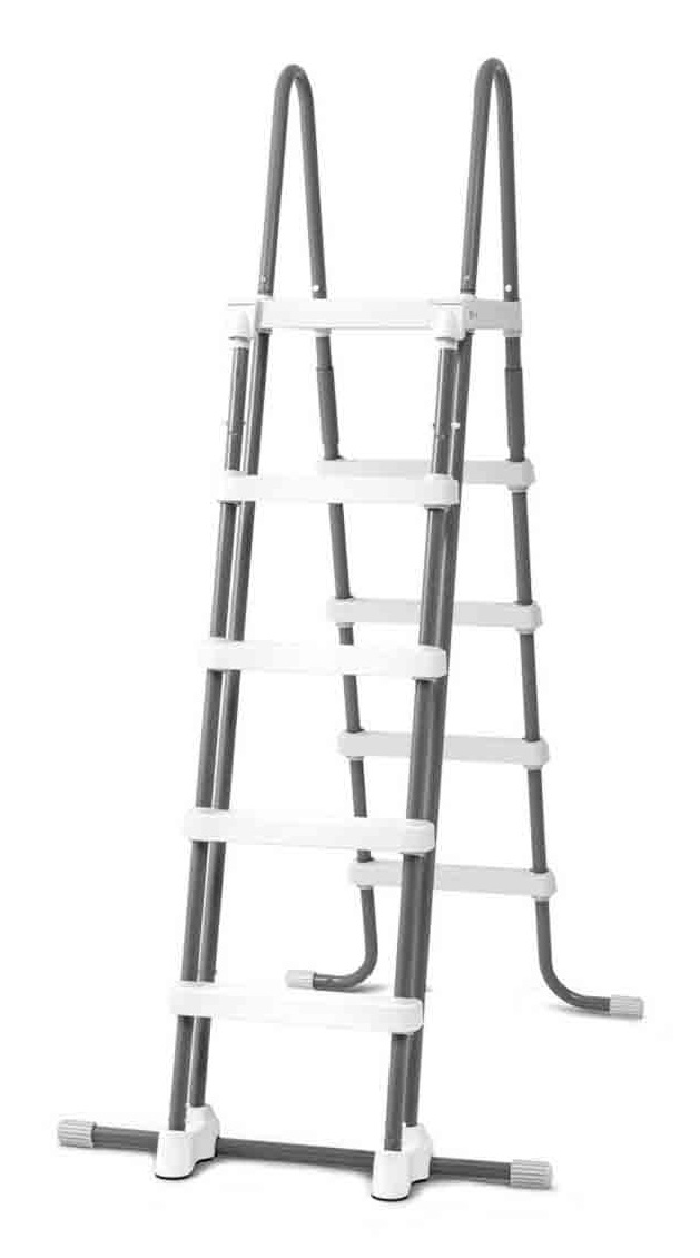 Intex 28077 Scaletta Deluxe per Piscina Fuori Terra con Gradini Removibili, Acciaio e Plastica, Altezza 132 cm, Colore Grigio