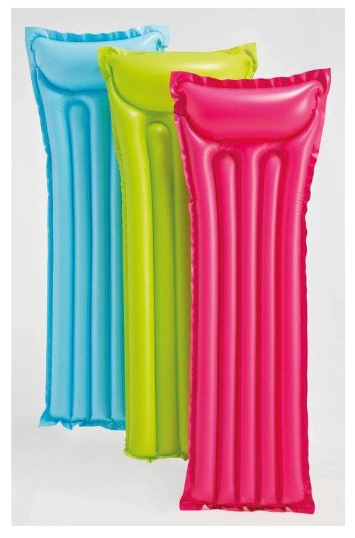 Intex Materassino Gonfiabile Tinta Unita 183x69 cm - Vinile, Colori Assortiti con Cuscino Integrato