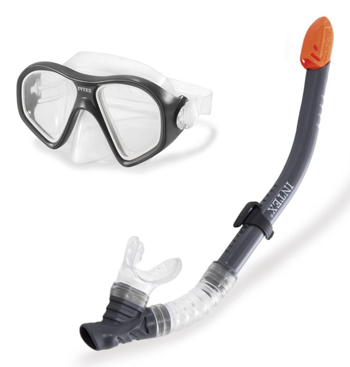 Intex 55648 Set Maschera e Boccaglio Reef Rider - Chiusura Antiacqua, Ipoallergenico, Lattice Free, per Età 14