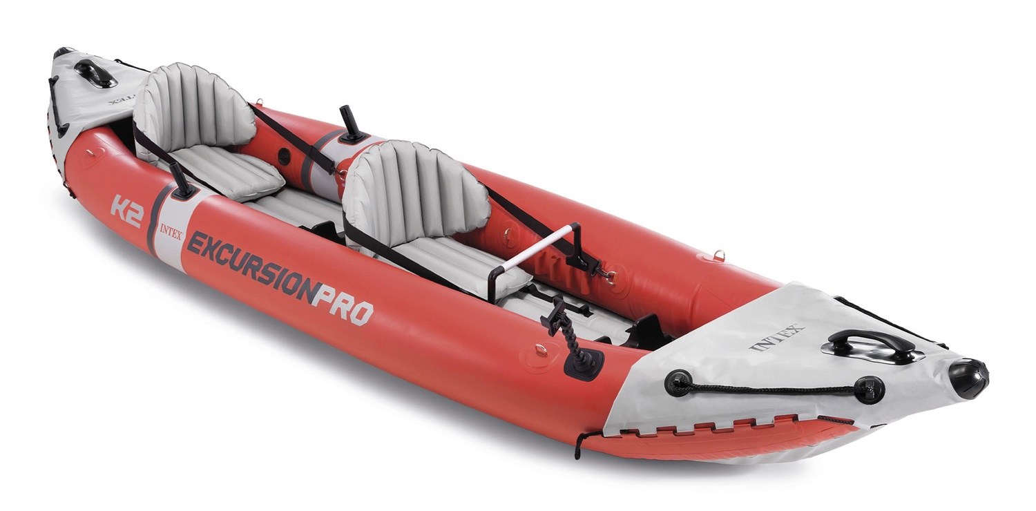 Intex Excursion Pro K2 - Canoa Gonfiabile 2 Posti, 384x94x46 cm, PVC Super Resistente, con Remi e Pompa Inclusi