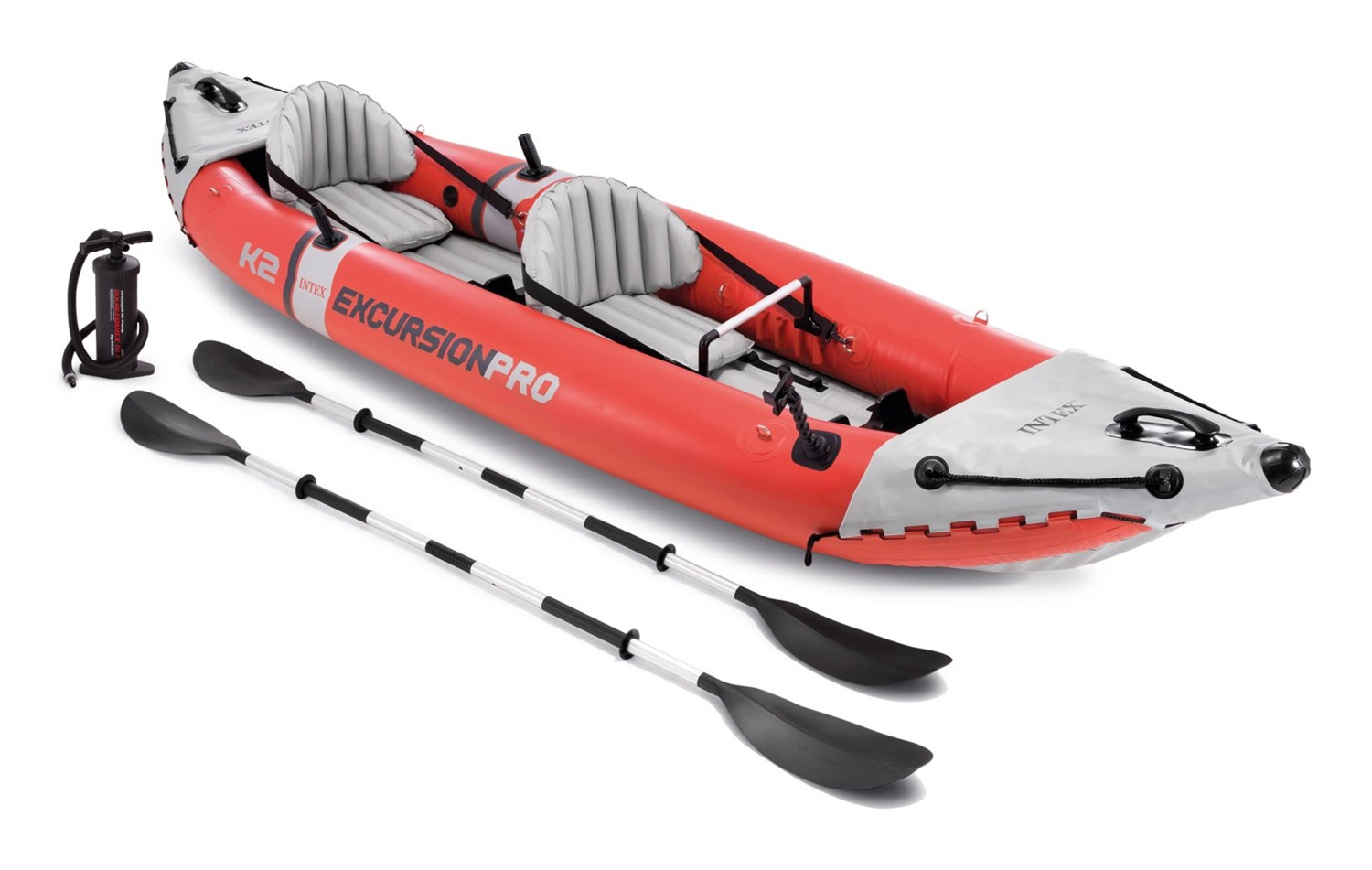 Intex Excursion Pro K2 - Canoa Gonfiabile 2 Posti, 384x94x46 cm, PVC Super Resistente, con Remi e Pompa Inclusi