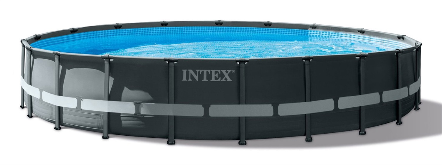 Intex 26334NP - Piscina Fuori Terra Rotonda Ultra XTR Frame 610x122 cm, Capacità 30079 L, Pompa Filtro 7900 L/h, Scaletta, Telo Base e Copertura, Acciaio e PVC, Grigio