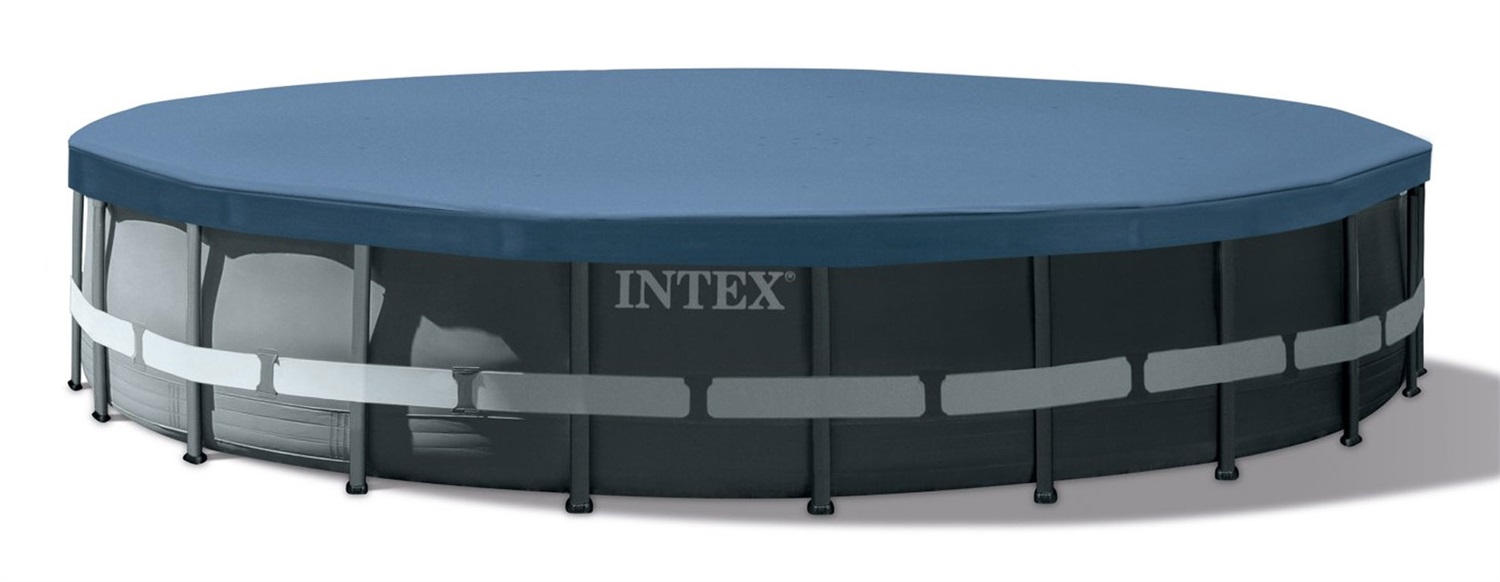 Intex 26334NP - Piscina Fuori Terra Rotonda Ultra XTR Frame 610x122 cm, Capacità 30079 L, Pompa Filtro 7900 L/h, Scaletta, Telo Base e Copertura, Acciaio e PVC, Grigio