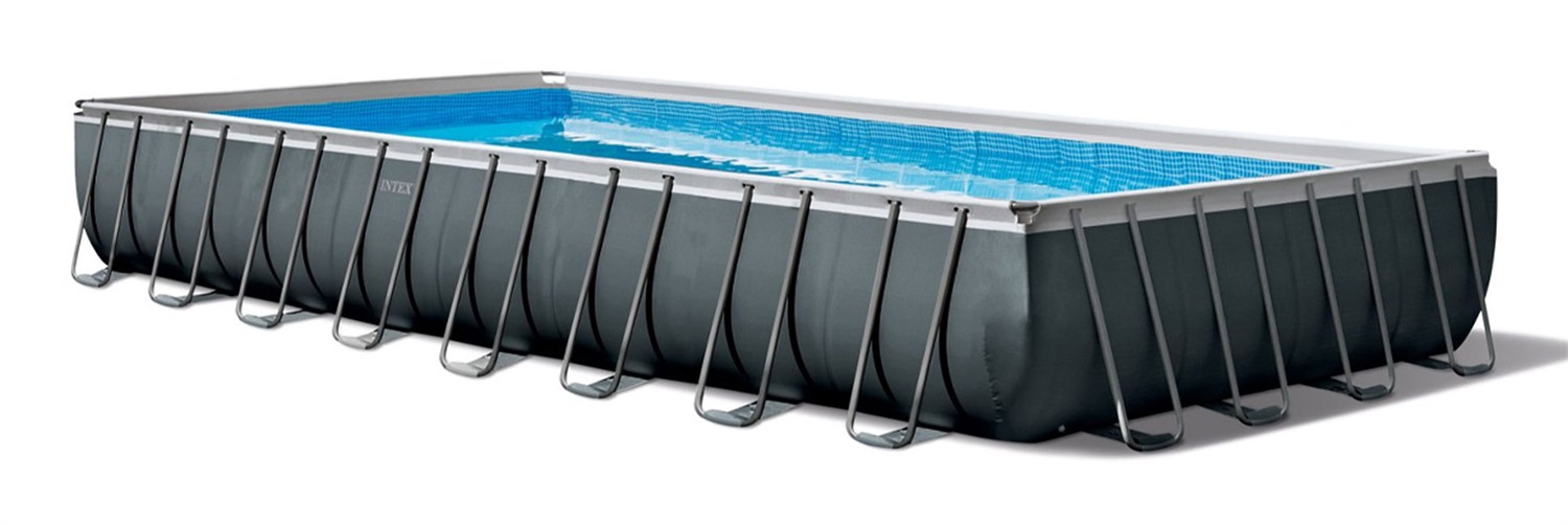 Intex Ultra XTR Frame 26374NP - Piscina Fuori Terra Rettangolare 975x488x132 cm, Capacità 54368 L, Colore Antracite, Pompa a Sabbia Inclusa