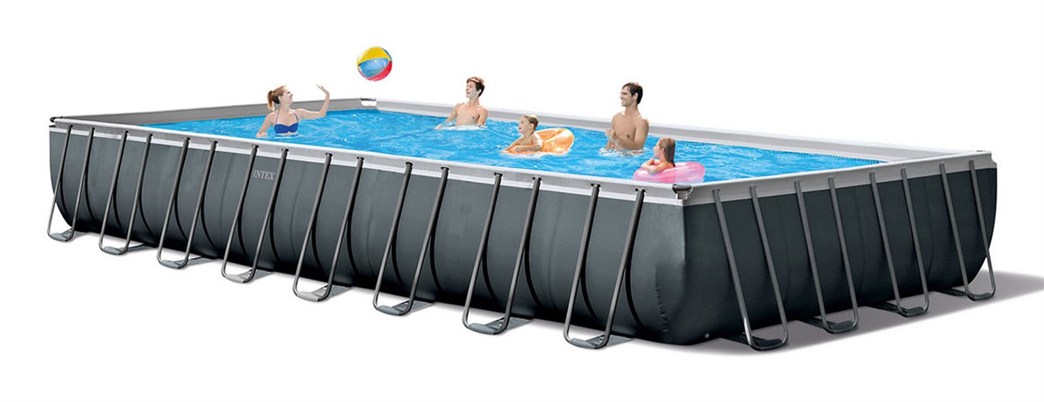 Intex Ultra XTR Frame 26374NP - Piscina Fuori Terra Rettangolare 975x488x132 cm, Capacità 54368 L, Colore Antracite, Pompa a Sabbia Inclusa