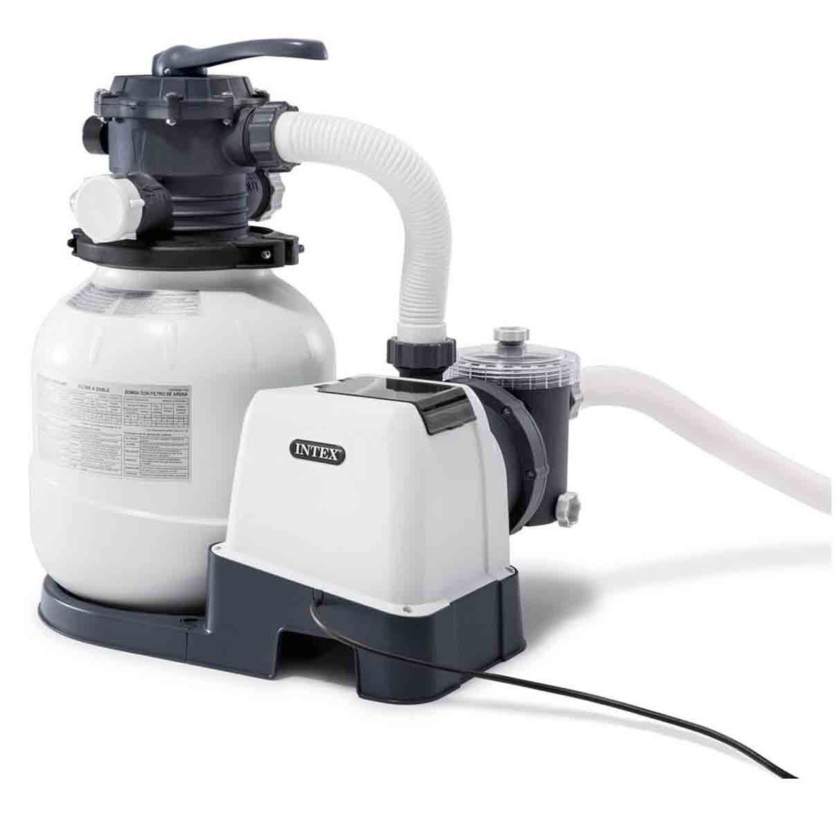 Intex 26646 - Pompa Filtro a Sabbia Krystal Clear, Flusso d'Acqua 7900 L/h, Flusso di Sistema 6000 L/h, Plastica, Bianco, per Piscine Fuori Terra