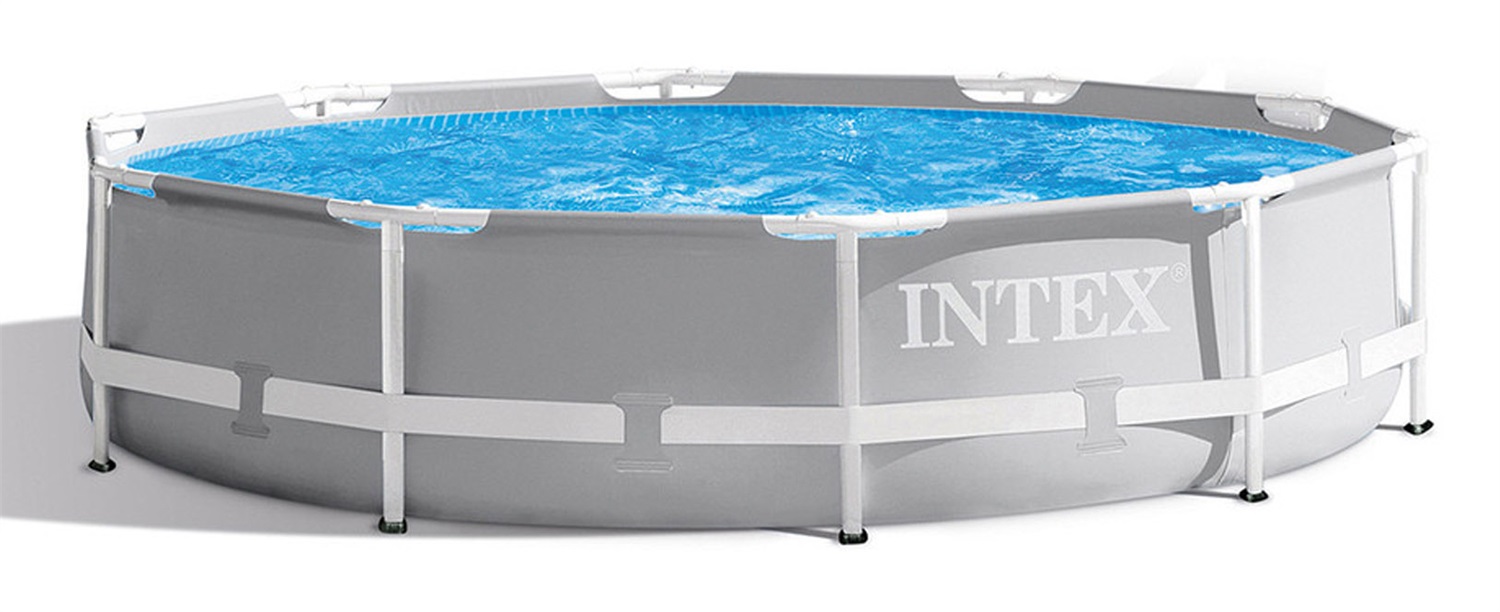 Intex Prisma Frame Piscina Rotonda 305x76 cm - Capacità 4485 L, Pompa Filtro 1250 L/h, Grigio Chiaro