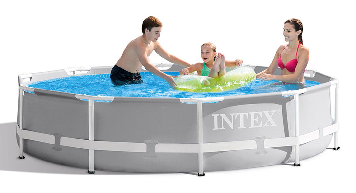 Intex Prisma Frame Piscina Rotonda 305x76 cm - Capacità 4485 L, Pompa Filtro 1250 L/h, Grigio Chiaro
