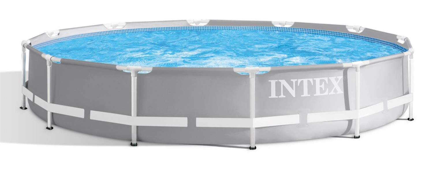 Intex 26712NP Piscina Fuori Terra Prisma Frame Rotonda 366x76 cm con Pompa Filtro 2006 L/h, Capacità 6503 L, Acciaio e PVC, Grigio