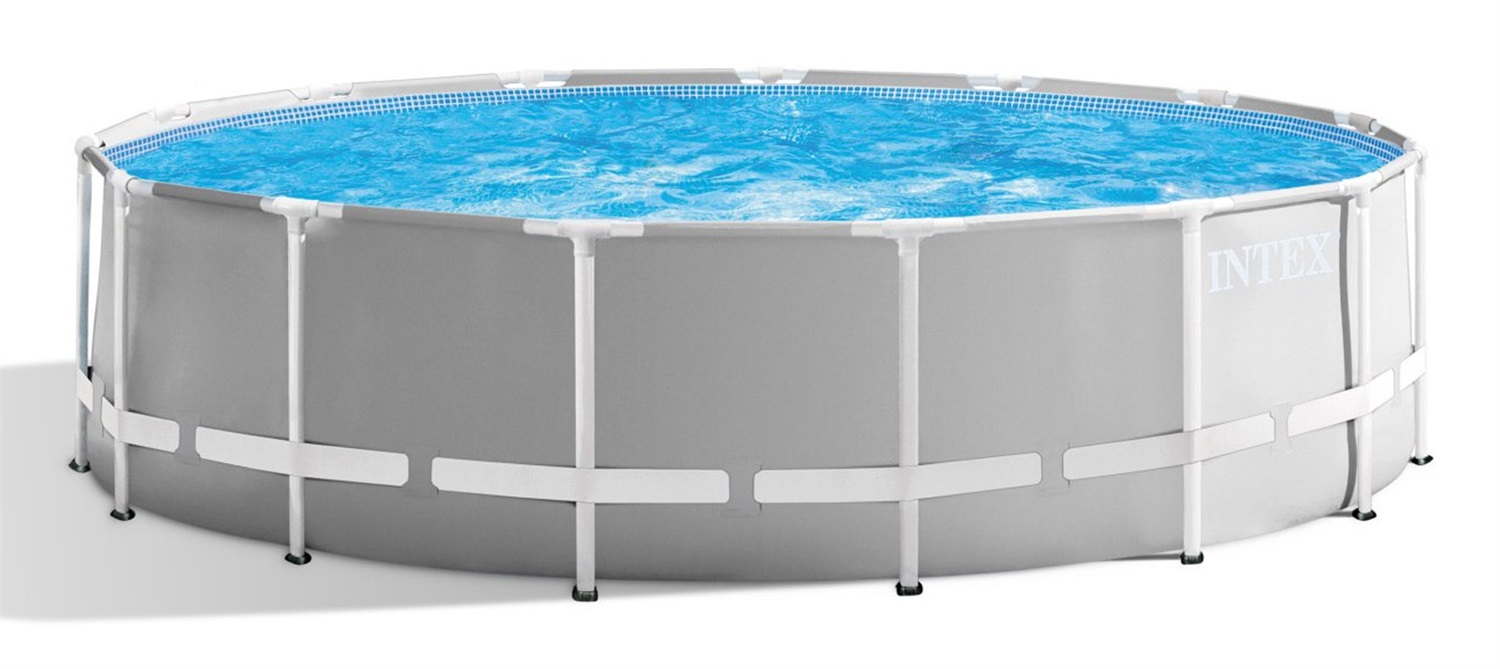 Intex 26726NP Piscina Fuori Terra Rotonda Prism Frame Ø 457x122 cm, 16805 L, Grigio, con Pompa Filtro 3785 L/h, Scaletta e Copertura