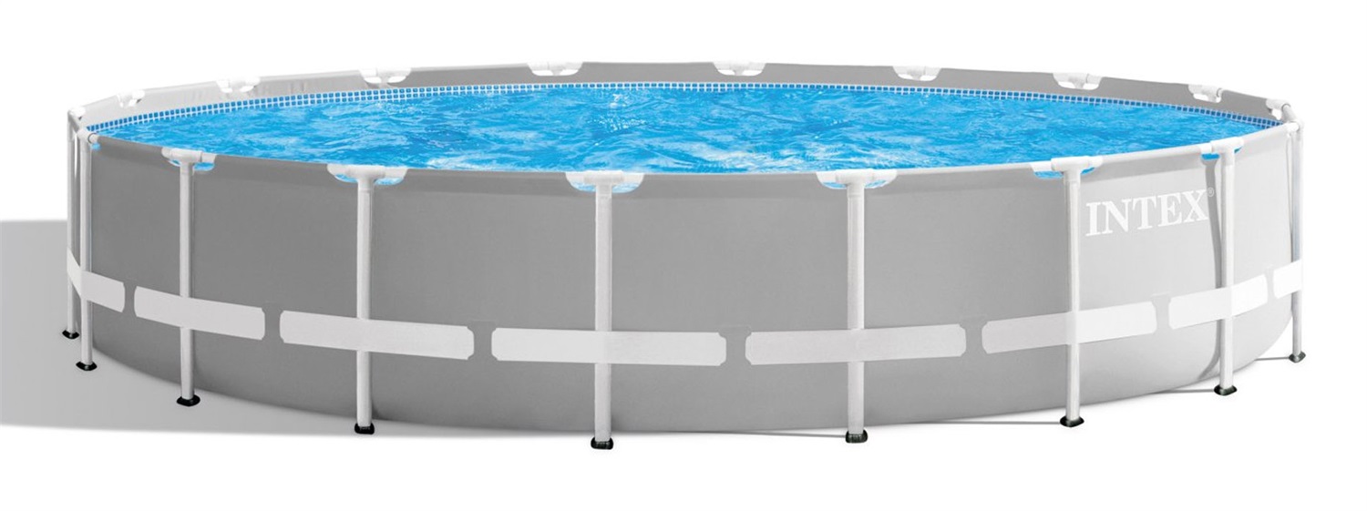 Intex 26732NP - Piscina Fuori Terra Prisma Frame Rotonda 549x122 cm, Capacità 24311 L, Pompa Filtro 5678 L/h, Scaletta, Telo Base e Copertura, Acciaio e PVC, Grigio
