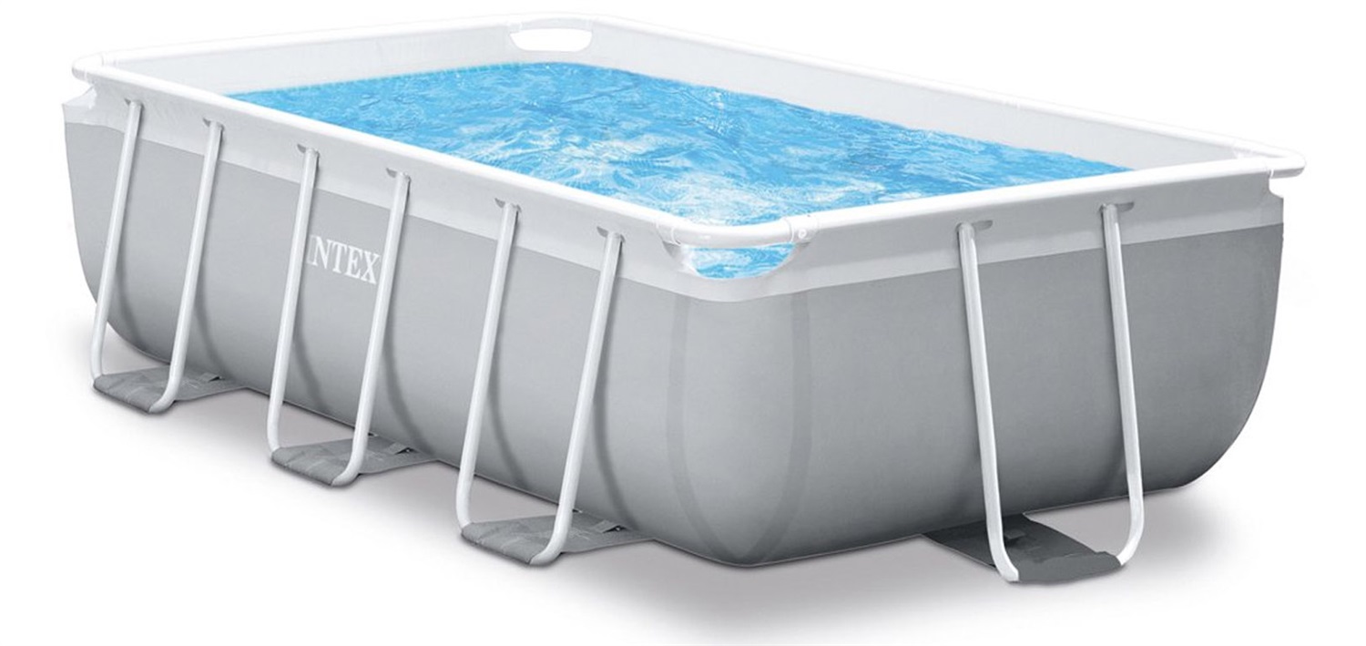 Intex Piscina Fuori Terra Prisma Frame Rettangolare 300x175x80 cm, Capacità 3539 L, Pompa Filtro e Scaletta Inclusi, Grigio