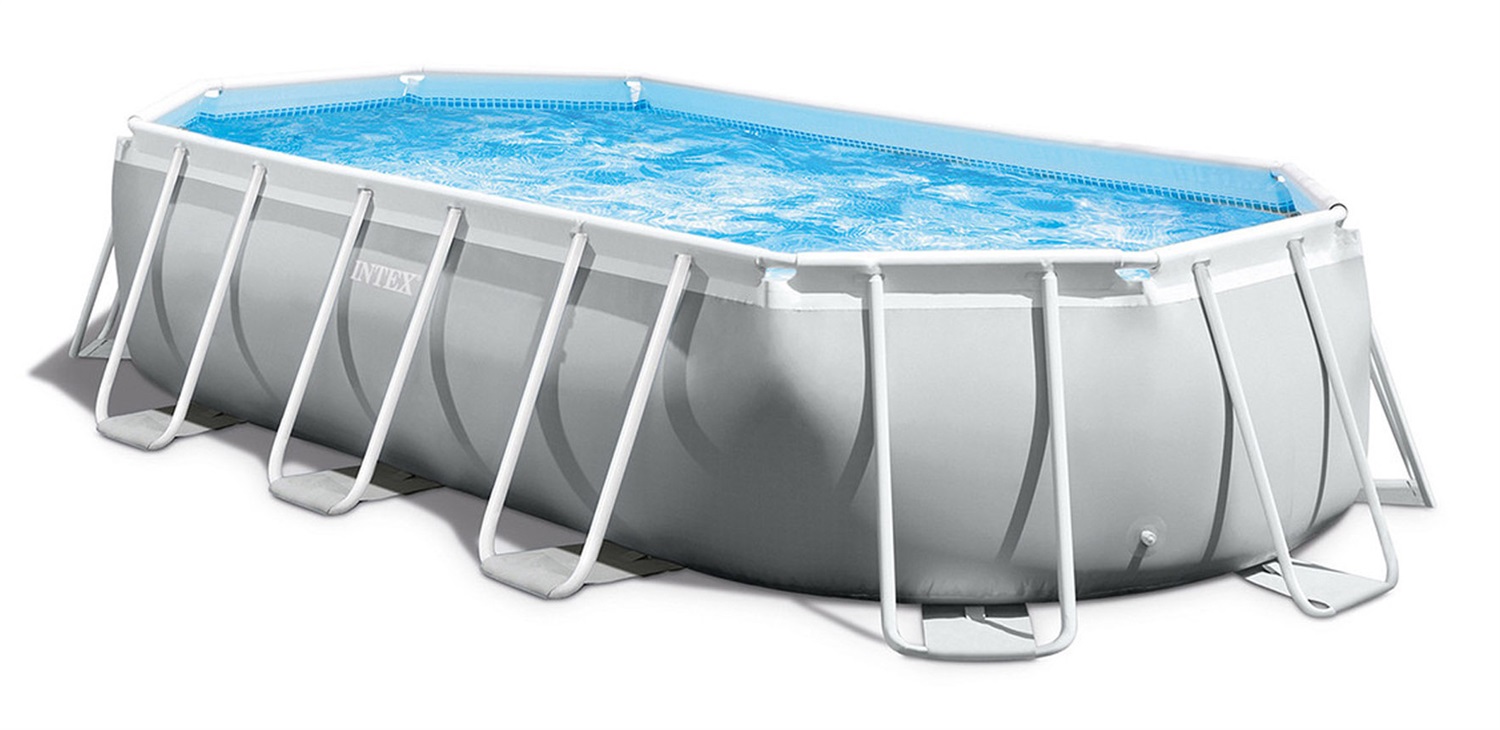 Intex Prisma Frame 26796NP - Piscina Ovale 503x274x122 cm, Capacità 13365 L, Grigio Chiaro, Filtro A, Portata Pompa 5678 L/h
