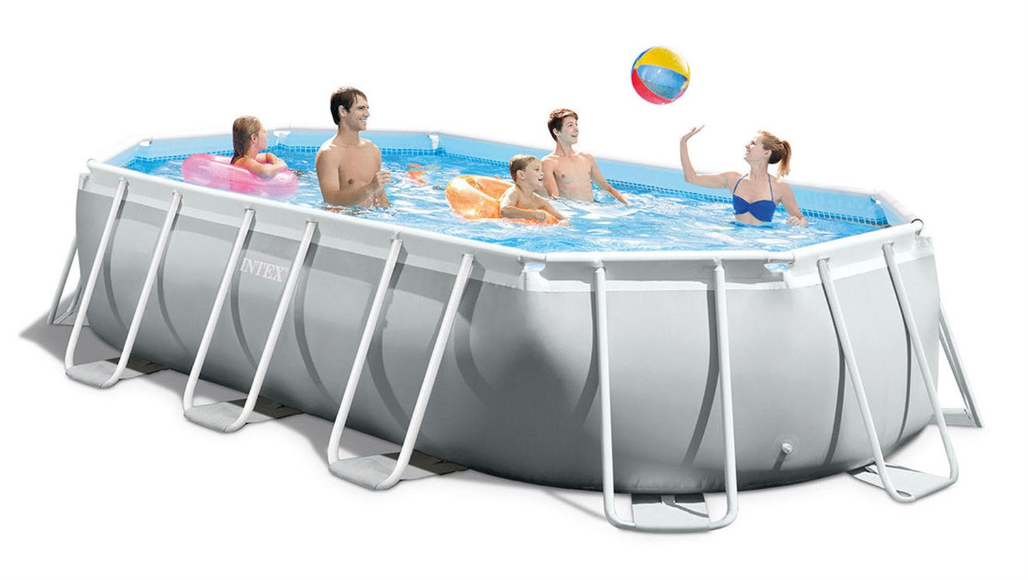 Intex Prisma Frame 26796NP - Piscina Ovale 503x274x122 cm, Capacità 13365 L, Grigio Chiaro, Filtro A, Portata Pompa 5678 L/h