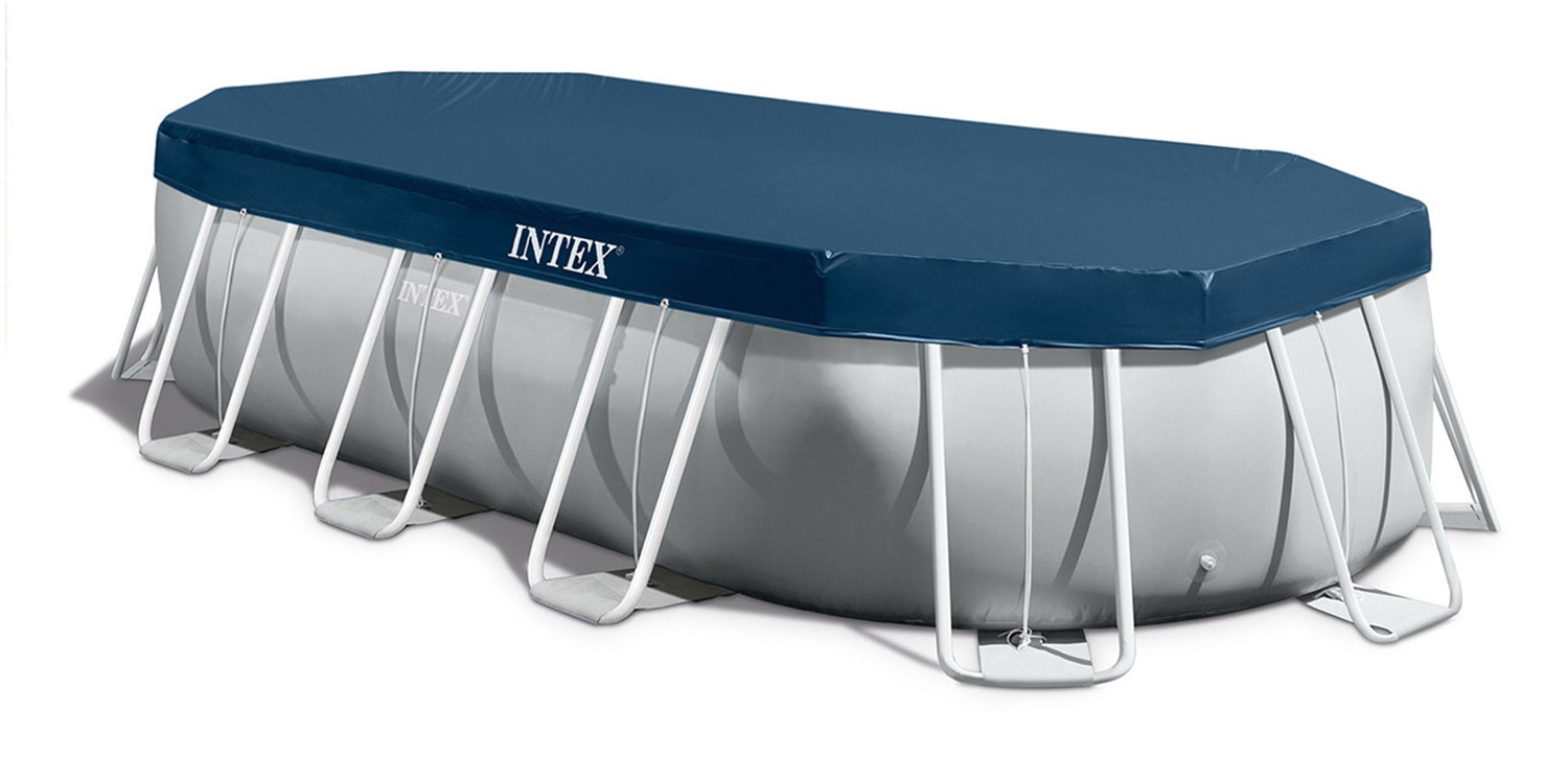Intex Prisma Frame 26796NP - Piscina Ovale 503x274x122 cm, Capacità 13365 L, Grigio Chiaro, Filtro A, Portata Pompa 5678 L/h